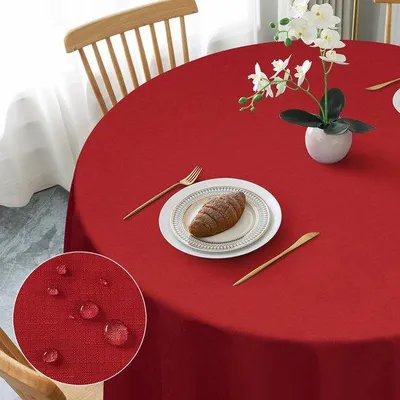 Produktbild von Runder Tischläufer 160cm, Rot, Linnenoptik, Waschbar, Polyester, Wasserabweisend