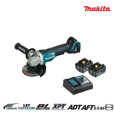 Produktbild von Makita dga508rtj 18 V Winkelschleifer 125 mm 5,0 Ah Akku (2 Stück), Schnellladegerät, Mbox, mit Sicherheitsschalter