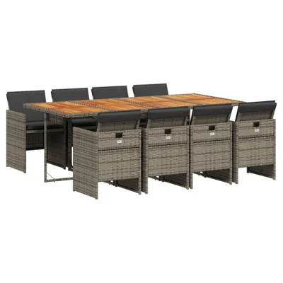 Obrázek produktu pro vidaXL 9dílný zahradní jídelní set s polštáři Grey Poly Rattan