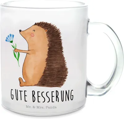 Produktbild von Mr. & Mrs. Panda Tee Tasse Igel Blumen - Transparent - Geschenk, Genesungswünsche, Häferl, Besuch, Trinkglas, Gute Besserung, glastasse, Krankenhaus, Lustige Sprüche