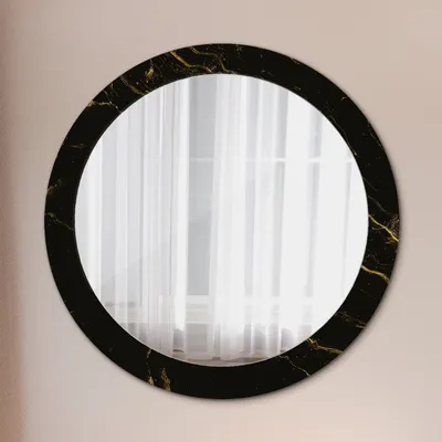 Produktbild von Modern Spiegel - Wandspiegel Design Wandmontage – Badspiegel mit Aufdruck - Rundspiegel - Schwarz Marmor - Runder: Ø80cm