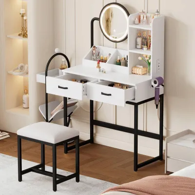 Obrázok produktu pre Kozmetický stolík - Toaletný stolík - Stolík na líčenie - Stolík na make-up - Súprava toaletného stolíka - Kompaktné rozmery