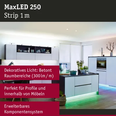 Produktbild von Paulmann MaxLED 250, Universalstreifenleuchte, Ambiente, Drinnen, Silber, Kunststoff, IP20