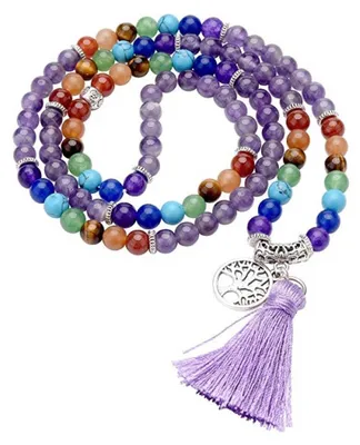 Produktbild von Mala "Chakra Lebensbaum" 108 Amethyst- und Chakra Edelsteine mit Metall Anhänger