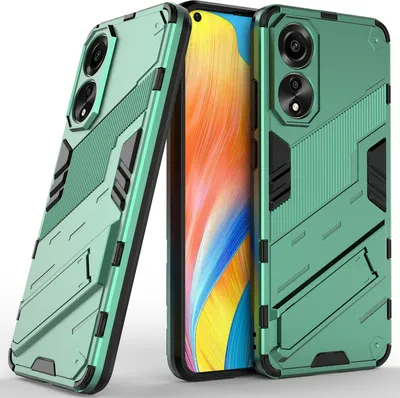 Produktbild von Armor Hülle für Oppo A78 4G, Hybrid PC TPU Bumper Stoßfestes Schutzhülle mit Standfunktion Grün