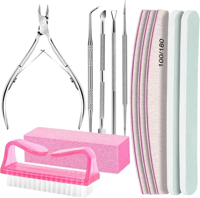 Produktbild von Nagelfeilen Set 12-teilig,Maniküre,Pediküre Set für Gelnägel mit Nagelhautschieber,Zange & Buffer, Edelstahl Werkzeuge,Pediküre Set,Nagelfeile 100/180