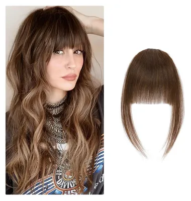 Produktbild von Clip in Pony Haarteil Echthaar 9g Schokoladenbraun Gerader Pony mit Schläfen