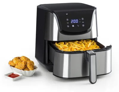 Produktbild von Klarstein Aero Vital deluxe - Heißluftfritteuse, Fritteuse, 1700 Watt, 5,4 Liter Volumen, LCD-Touch-Display, 8 vorinstallierte Programme, Edelstahl, Thermostat, Timer, sparsam, silber