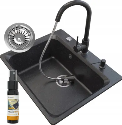 Produktbild von Granitan | Granitzsink ZANTE - 619x522 mm - Schwarz m. Automatischem Syphon -   für Ihre Küche