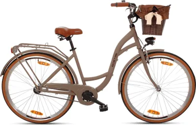 Produktbild von Goetze Style 28 Zoll City Bike, 46 cm Tiefeinsteiger, 1-Gang mit Rücktrittbremse hinten & V-Bremse vorne, LED-Beleuchtung, Rattankorb mit Bezug