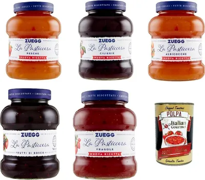 Produktbild von Zuegg La Pasticceria Testpaket, Marmelade Konfitüre Brotaufstriche Italien 5x 700 g + Italian Gourmet polpa 400g
