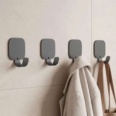 Produktbild von doporro Klebehaken extra stark aus Aluminium, Haken selbstklebend, Wandhaken ohne Bohren, Handtuchhaken für Bad und Küche, 4 Stück, Grau, Stalo-15