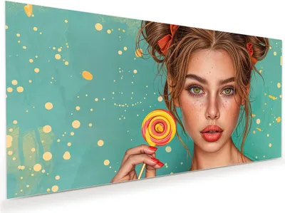 Produktbild von Glasbild 110x55cm in XXL für Wohnzimmer, Schlafzimmer Motiv Frau Mit Lollipop