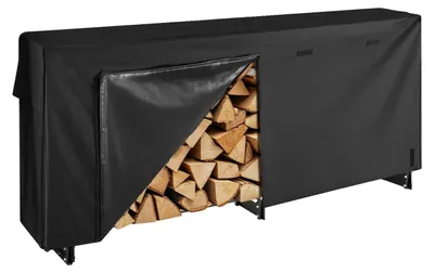 Produktbild von VEVOR Holzlagerregal, 6 Fuß Holzregal für den Außenbereich, schwarzes Holzregal, Stahl Holzregal für den Außenbereich, Holzlager mit einer Tragfähigkeit von 1300 lbs, Holzregal mit Abdeckung und Kaminwerkzeugset, 257x36x117 cm