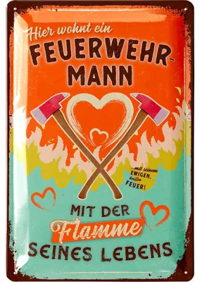 Produktbild von LANOLU Retro Blechschild Feuerwehrmann Flamme seines Lebens - Feuerwehr Geschenke für Männer, Feuerwehr Deko Schild, Metallschild 20x30cm
