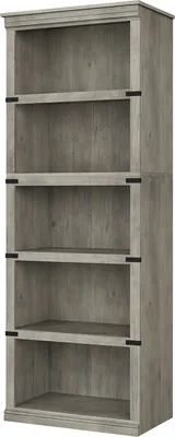 Produktbild von Bücherregal 5 Ebenen Holz & Metall – Offenes Standregal im Landhausstil – Wohnzimmer & Schlafzimmer – Grau