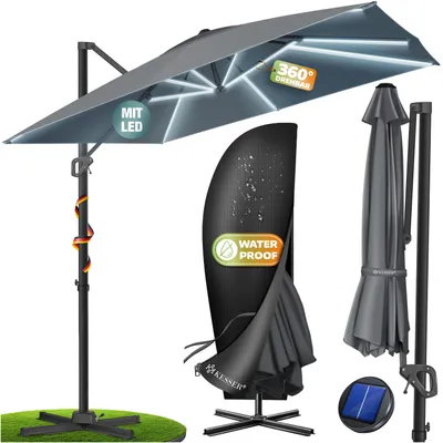 Produktbild von KESSER® Sonnenschirm Ampelschirm SUN XL 300x300cm, drehbar & neigbar, 360°, inkl. Abdeckung