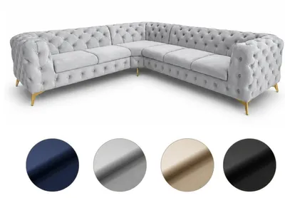 Produktbild von Ecksofa Moet L-Form hellgrau 262x323 cm groß – Wohnlandschaft modern, gesteppt, Bonellfederkern, frei stellbar