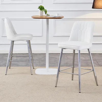 Produktbild von STILVORA Barhocker 2er Set mit 100 cm Höhe und Kunstleder Sitzfläche, Barstuhl mit silberfarbenem Metallgestell und Fußraste, Tresenhocker mit stabilem Design für Hausbar