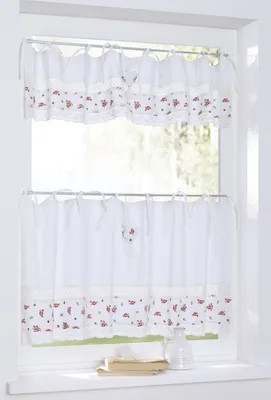 Produktbild von Kutti Scheibengardine Bistrogardine Panneaux Lavie weiß Rosen Häkelspitze Baumwolle Landhausstil 120 x 50 cm