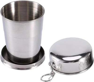 Obrázok produktu pre Ľahký, nerezový, prenosný cestovný pohár na outdoorové aktivity a kempovanie [M] s taškou na prenášanie – 240 ml/140 ml/75 ml prenosný pohár