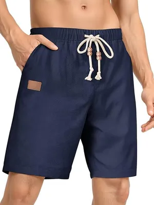 Zdjęcie produktu dla Męskie szorty lniane letnie spodnie sportowe chino granatowe 36