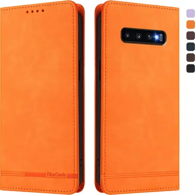 Produktbild von Hülle für Samsung Galaxy S10 Plus, Retro Kunstleder Ständer Klapphülle mit Kartenfächer und Magnetische Orange