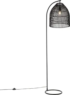 Produktbild von Ländliche Stehlampe Schwarz mit Rattan Sam