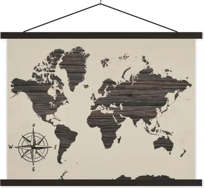 Produktbild von MuchoWow® Textilposter Weltkarte - Holz - Vintage 40x30 cm mit schwarzem Rahmen - Dekorationen