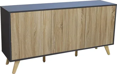 Immagine prodotto di Milani Home - madia credenza moderna 3 ante 150 x 40 x 75 cm, antracite, truciolare bilaminato