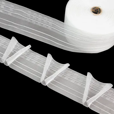 Immagine prodotto di Nastro per tende 50 m, pieghe a V, trasparente, 80 mm, rapporto 1:2,0, nastro arricciato, nastro plissettato