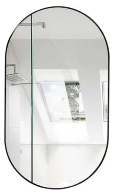 Obrázek produktu pro Oválné nástěnné zrcadlo - hliníkový rám - 40 x 60 cm - moderní design - černá barva - vhodné do koupelny i ložnice