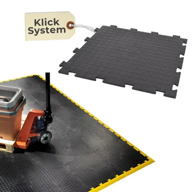 Produktbild von 10x Klickfliesen Bodenplatte Kunststoff Garage Garagenboden Klickfliesen Werkstattboden PVC Fliesen Garage Industrieboden Platten Gewerbeboden Fliesen Noppen Schwarz