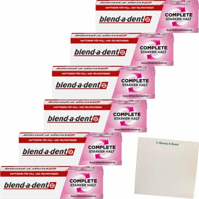 Produktbild von Blend-a-Dent Super Haftcreme Extra Stark Neutral 6er Pack (6x47g Tube) + usy Block