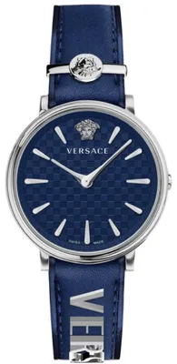 Zdjęcie produktu dla Versace VE8104222 V-Circle Lady silber blau Leder Armband Uhr Damen NEU