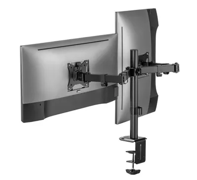 Produktbild von Ranqer Monitorhalterung/Tragarm für 2 Monitore - 17-32 Zoll Bildschirme, VESA 75 & 100 mm Monitor Arm, Höhenverstellbar, 360° Rotation, Schwenk-, Neigbar, bis 9kg, mit Kabelmanagement, schwarz