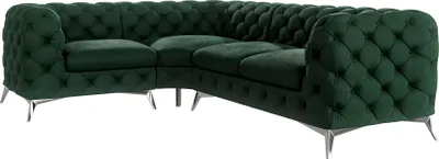 Produktbild von S-STYLE MÖBEL - Chesterfield Ecksofa Cleo mit Silber Metall Füßen aus Flasche Grün Samtstoff, Ottomane links, B/T/H: 264 cm / 204 cm/ 75 cm