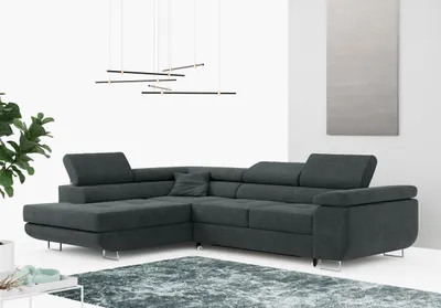 Produktbild von Ecksofa L-Form Couch mit Schlaffunktion und Verstellbare Kopfstützen - GUSTAW - Dunkelgrau - Links