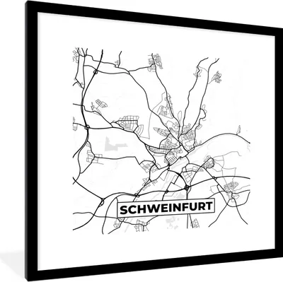 Produktbild von MuchoWow® Gerahmtes Poster Schweinfurt - Stadtplan - Karte 40x40 cm - Poster mit Schwarzem Bilderrahmen Wandposter Rahmen Foto Bilder - Poster - Plakat im Rahmen