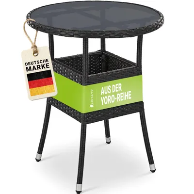 Produktbild von Juskys Polyrattan Gartentisch Yoro rund - wetterfest Ø 60 cm Outdoor Tisch - Schwarz