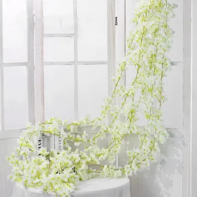Produktbild von Künstliche Kirschblüten Girlanden 2 Stück 1,8m Seidenblumen Weiß Deko Hochzeit Party Haus Garten