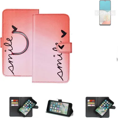 Produktbild von K-S-Trade Schutzhülle Handyhülle kompatibel mit Samsung Galaxy Wide5 Hülle cover bookstyle Etui ''smile'' rot Standfunktion Kameraschutz (1Stk)