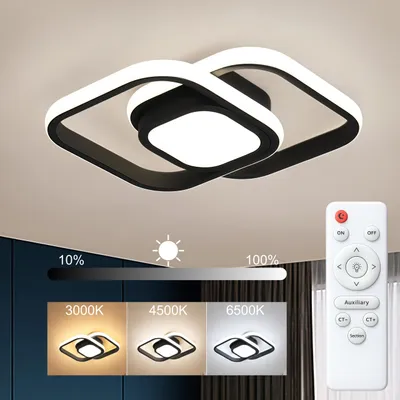 Produktbild von LED Deckenlampe Schwarz 32cm, 42W Deckenleuchte mit Fernbedienung, Stufenlos Dimmbar, 3000K-6500K, Moderne Wohnzimmerlampe Schlafzimmerlampe.