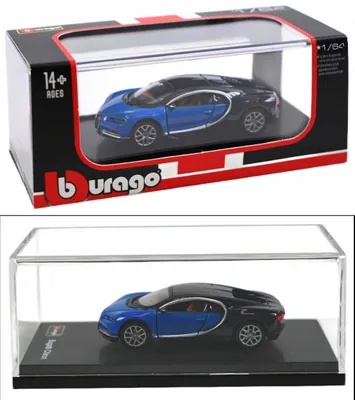 Produktbild von Bburago Bugatti Chiron 1:64 Sammlermodell in Vitrine Premium Modellauto Spielzeug