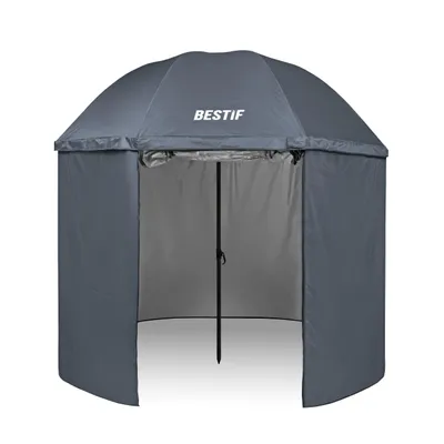 Produktbild von Angelschirm mit Seitenwand & Sichtfenster – Wasserdicht, Schirmzelt klappbar – Windschutz Zelt für Angler, 205 cm Dunkelgrau