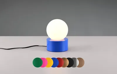 Produktbild von lightling Cordula Tischlampe, mit Fuß aus blauem Metall, Milchglasschirm weiß, On/Off Touch-Funktion, Ø 12 cm, Höhe 17 cm