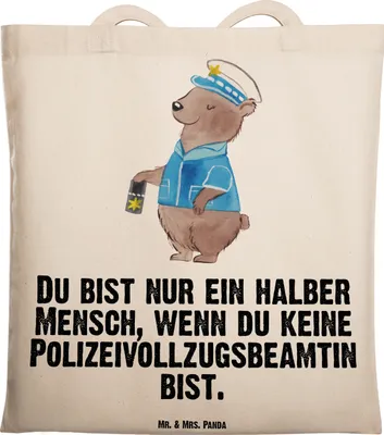 Produktbild von Mr. & Mrs. Panda Einkaufstasche Polizeivollzugsbeamtin Herz - Transparent - Geschenk, Polizistin, Polizeivollzugsbeamte, Polizei, festivaltasche, Tote Bag, totebag