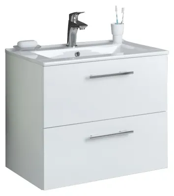 Produktbild von Aqua For You | Waschbeckenunterschrank Despacito D60 - mit Waschbecken -  Weiß Glänzend - 60x60x40 Cm - 2 Schubladen - Softclose
