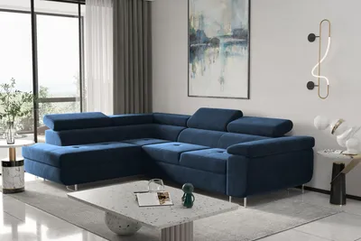 Produktbild von Kaiser Möbel Ecksofa mit schlaffunktion und bettkasten, Eckcouch ATOM DUNKELBLAU Links