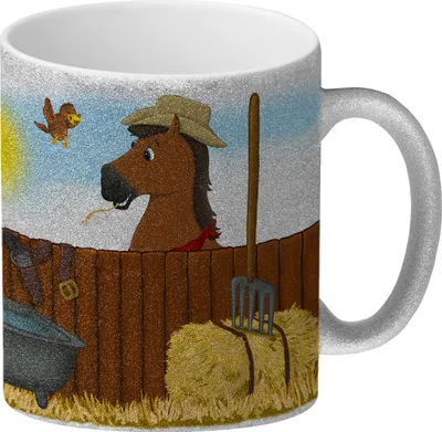 Produktbild von Glitzer-Glitzer-Kaffeebecher mit Westernpferd Motiv